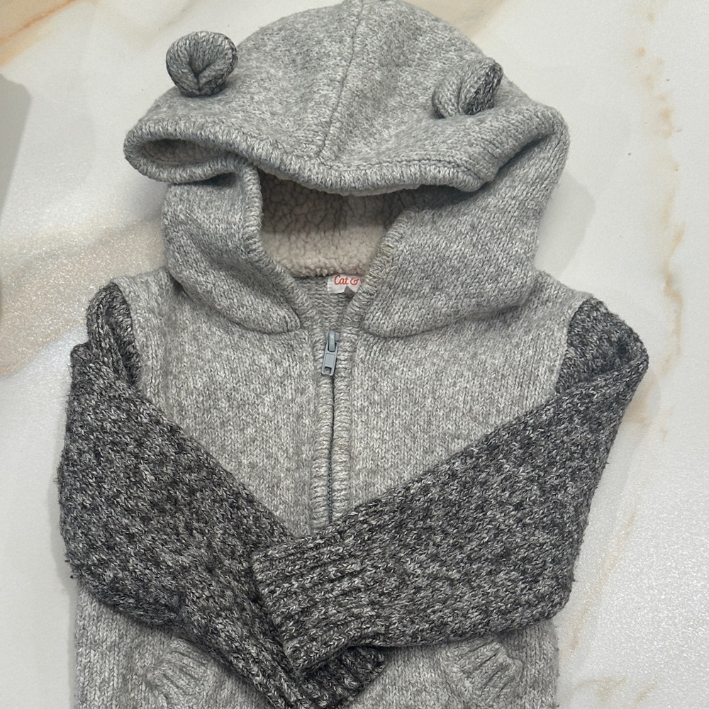 Toddler Cat & Jack Gray Knit Sweater with Hood
